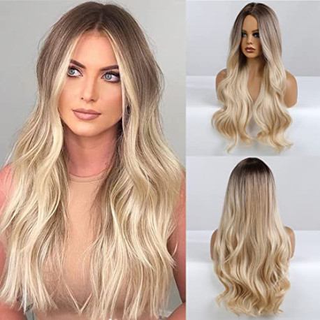 Blonde Brown Wavy Body Wave Full Wig Hair