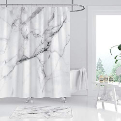 White Marble Shower Curtain Mat Set 2 Pcs Non-Slip
