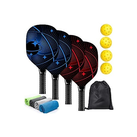 Pickleball Set with 4 Premium Wood Pickleball Paddles
