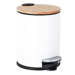 Mini Trash Can with Bamboo Lid Soft Close and Foot Pedal, 0.8Gal/3L