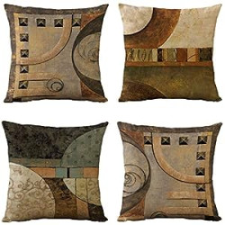 Set of 4 Vintage Geometric Decorative Throw Pillow Covers Pillow Cases Cushion Cases 18 x 18 Inch