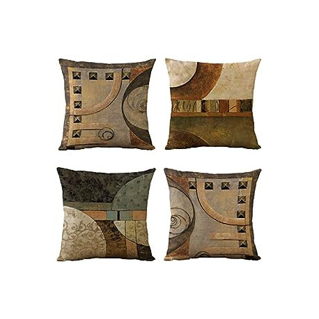 Set of 4 Vintage Geometric Decorative Throw Pillow Covers Pillow Cases Cushion Cases 18 x 18 Inch