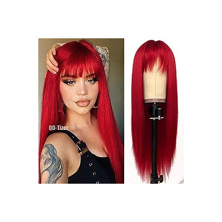 Red Color Long Silky Straight Wigs