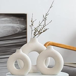 Ceramic Hollow Donut Vase Set of 3 for Pampas Grass