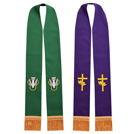 Church Pastor Reversible Stole with Tassels (Green and Purple)