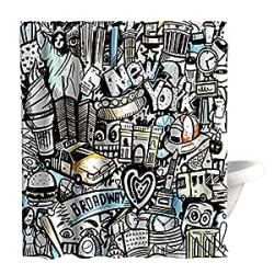 Bathroom Decor Sets with Hooks Waterproof Washable 72Wx72H Black and White