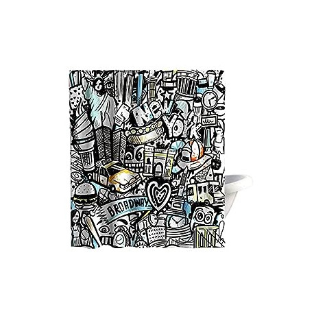 Bathroom Decor Sets with Hooks Waterproof Washable 72Wx72H Black and White