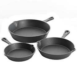 Cast Iron Skillet Set, 3-Piece Set (6/8/10-Inch), Charcoal Grey
