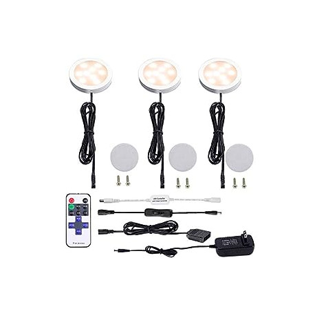 Dimmable LED Under Cabinet Puck Lights 3 Lamps