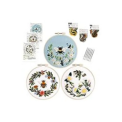 Embroidery Starter Kit for Beginners, 3 Sets Cross Stitch Kits for Adults