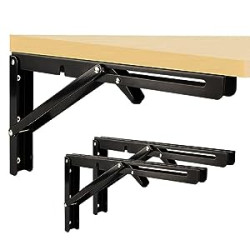 2 Pcs Folding Shelf Brackets 8 inch Black Heavy Duty Metal Triangle