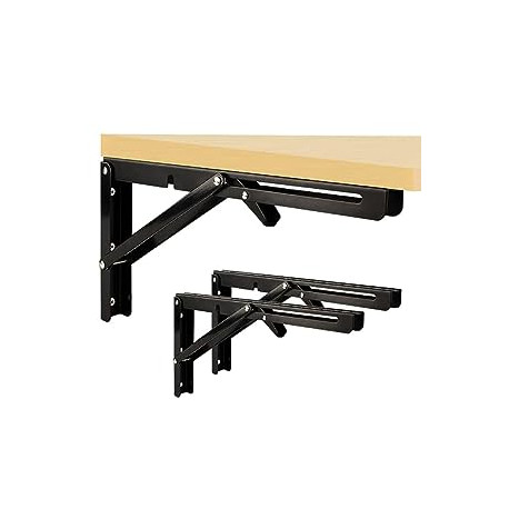 2 Pcs Folding Shelf Brackets 8 inch Black Heavy Duty Metal Triangle