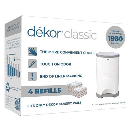 Diaper Dekor Classic Diaper Pail Liner Refills, 4 Pack