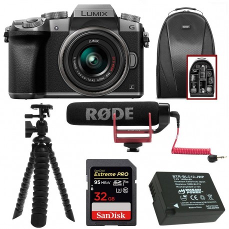 Panasonic Camera w/ 14-42mm Lens (Silver) & Camera Mic & Accesory Bundle