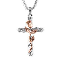 Cross Pendant Necklace for Women Rose Flower