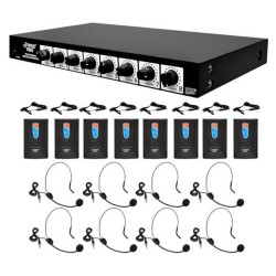 Pyle Rack Mount 8 Channel Wireless 8 Headsets & 8 Lavalier Microphone System