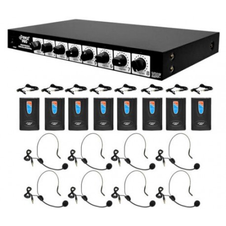 Pyle Rack Mount 8 Channel Wireless 8 Headsets & 8 Lavalier Microphone System