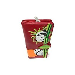 Large Women's Wallet Playful Panda Vegan Leather Red 7"
