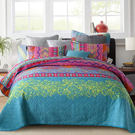 Bohemian Queen Quilt, 3 Piece Soft Microfiber Ethnic
