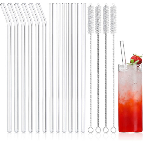 12-Pack Reusable Glass Straws
