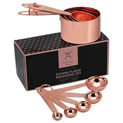 Copper Measuring Cups and Spoons Stainless Steel 9 pieces with 2 Rings