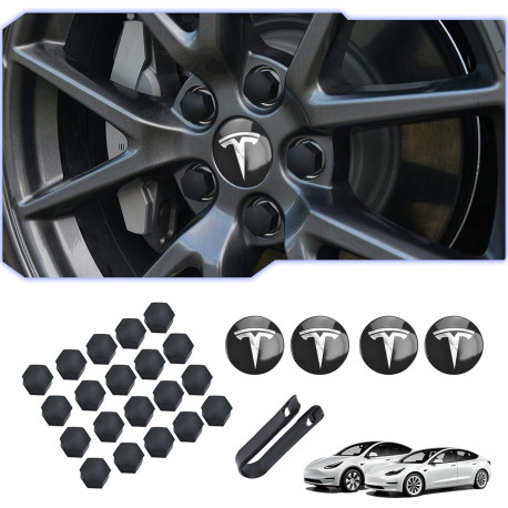 Tesla 3 & Model Y – 4 Hub Center Caps + 22 Lug Nut Covers Brand: Lamxlamk