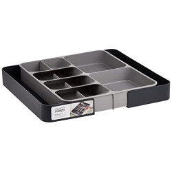 Kitchen Drawer Organizer Tray for Silverware Cutlery Utensils and Gadgets, Expandable, Gray