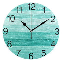 Teal Turquoise Green Wood Round Wall Clock