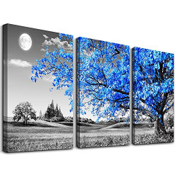 Wall Art For Living Room black and white Blue tree