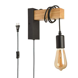 Pack 2 of Modern Plug in Cord Wood Wall Lamp Industrial Rustic Lift Pipe