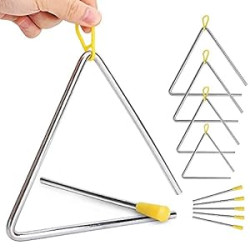 5 Pack Hand Percussion Triangles with Strikers, 5 Sizes, 4" 5" 6" 7" 8" Musical Steel Triangle Instruments