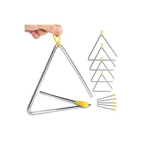 5 Pack Hand Percussion Triangles with Strikers, 5 Sizes, 4" 5" 6" 7" 8" Musical Steel Triangle Instruments