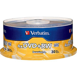 Verbatim DVD+RW Blank Discs 4.7GB 4X Recordable Discs - 30pk
