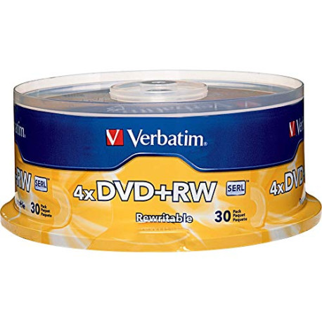 Verbatim DVD+RW Blank Discs 4.7GB 4X Recordable Discs - 30pk