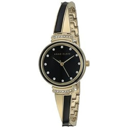 Women's AK/2216BKGB Premium Crystal Accented Gold-Tone and Black Bangle Watch