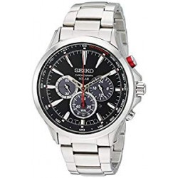 Men's Solar Chronograph Japanese-Quartz Watch with Stainless-Steel Strap, Silver,
