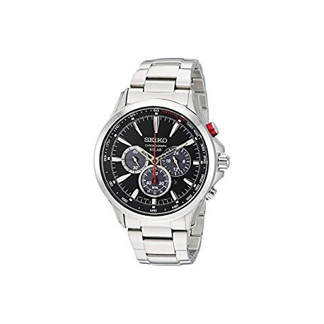Men's Solar Chronograph Japanese-Quartz Watch with Stainless-Steel Strap, Silver,