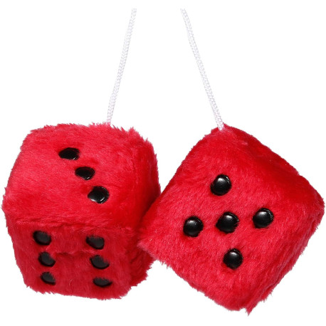 Pair of Retro Square Mirror Hanging Couple Fuzzy Plush Dice