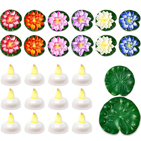 26 Pcs Floating Pool Lights Lotus Flower Lantern Battery Operated Floating