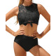 Women Two Piece Lace Bikini Tie Knot Front High Waisted