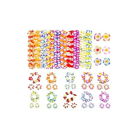54PCS Luau Hawaii Party Decorations Bulk Leis Necklace Headbands and Hair Clips