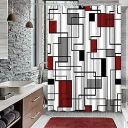 Geometric Shower Curtains Fabric with Hooks, 72" x 72"