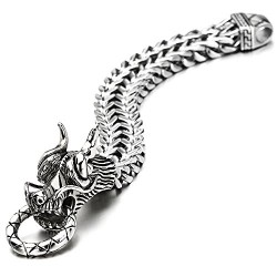 Mens Large Stainless Steel Dragon Curb Chain Bracelet