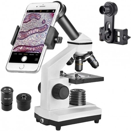 Student Microscope Optical Glass Lens All-Metal LED Biological Compound Monocular Microscope with 16X