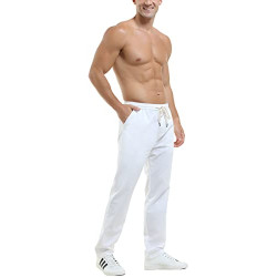 Men Casual Beach Trousers Linen Jean Jacket Summer Pants