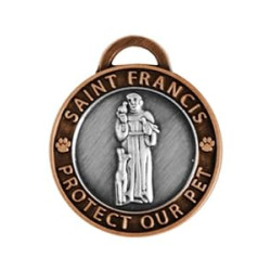 Pack 2 of Pet Collar Charm, Saint Francis of Assisi, Large, Antique Silver/Copper