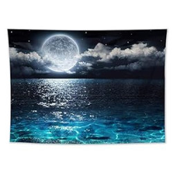 Ocean Tapestry Wall Hanging Blue Sea Night Sky
