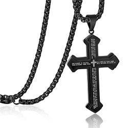 Men's Stainless Steel Nail Lord's Prayer Cross Pendant Necklace