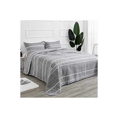 Queen Size Quilt Set Grey Bedspread