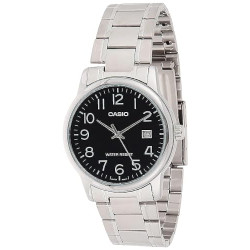 MTP-V002D-1B Men's Standard Analog Stainless Steel Date Black Dial Watch